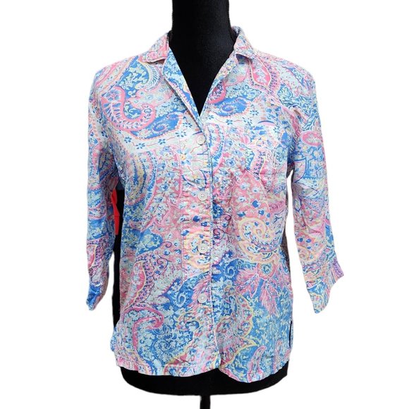 ❤️2/$18 Lauren Ralph Lauren Shirt Women Floral Button Front Top S - Picture 2 of 8
